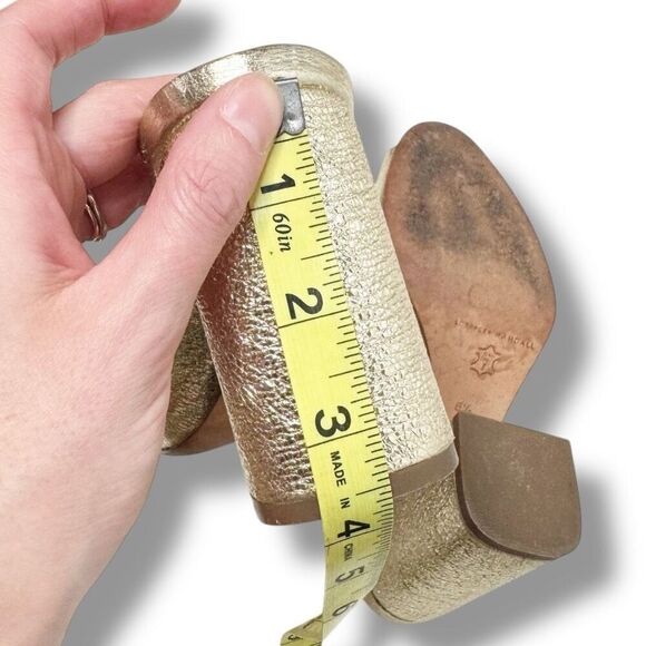 Loeffler Randall Women's Laurel Leather Flared Block Heel Gold Slide Sandals 6.5 - Picture 10 of 12